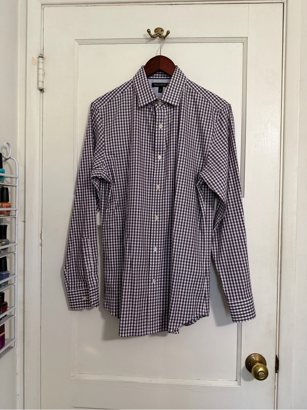 ✔️Banana Republic Magenta/Purplish and White Gingham Dress Shirt 👔